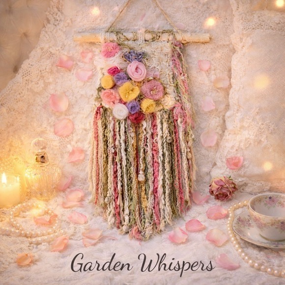 Boho Yarn Wall Hanging Floral Tapestry Cottagecore Decor